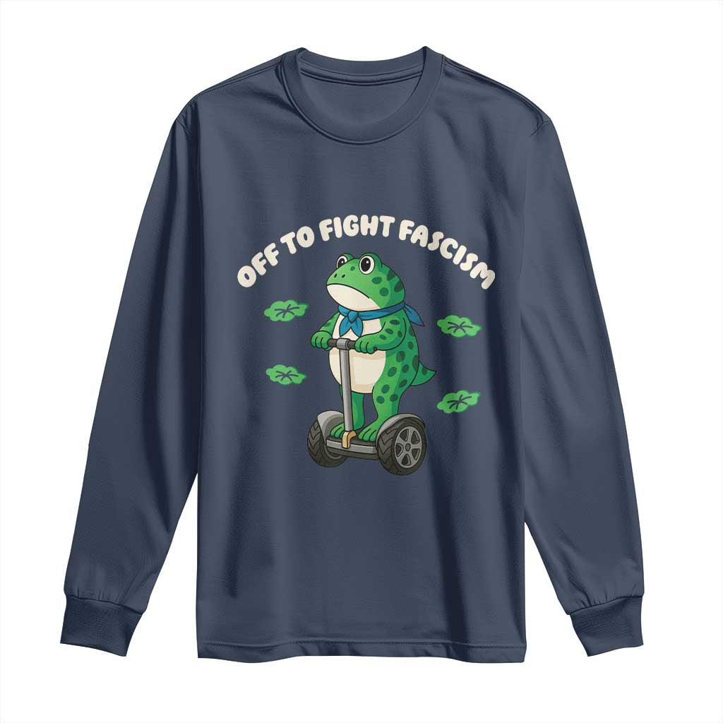 Portland Frog Long Sleeve Shirt Off to Fight Fascism Inflatable Costume Protest TS10 Navy Print Your Wear