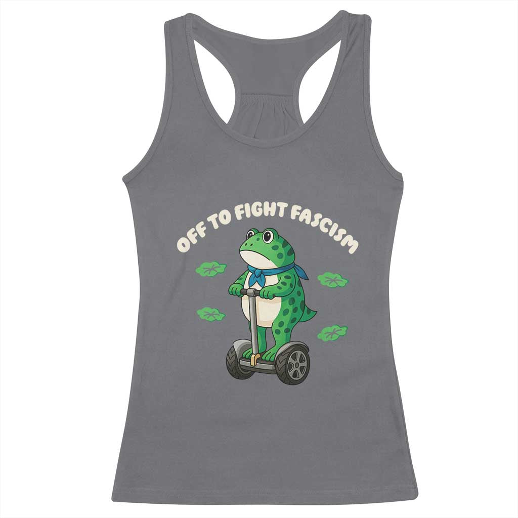 Portland Frog Racerback Tank Top Off to Fight Fascism Inflatable Costume Protest TS10 Charcoal Print Your Wear