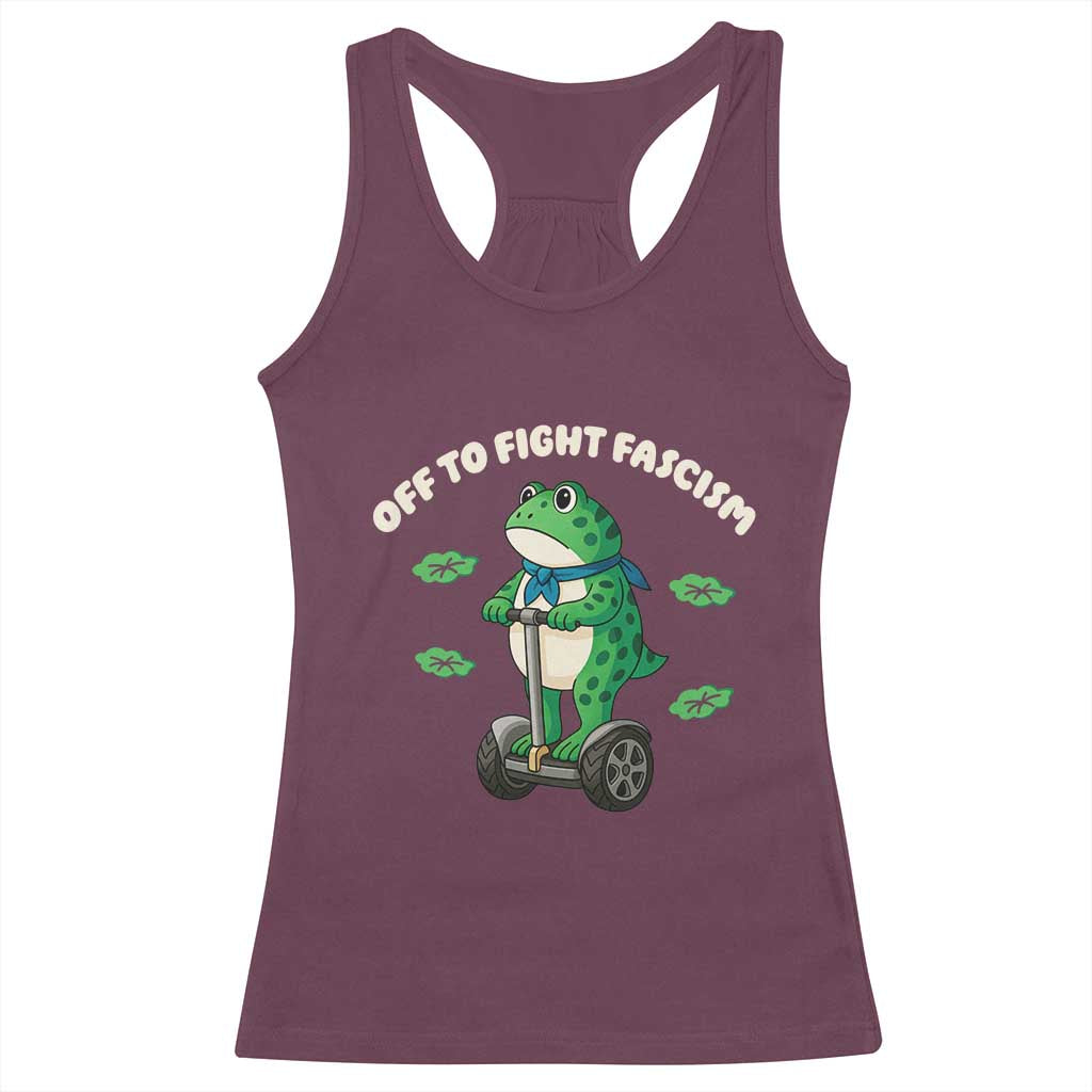 Portland Frog Racerback Tank Top Off to Fight Fascism Inflatable Costume Protest TS10 Maroon Print Your Wear