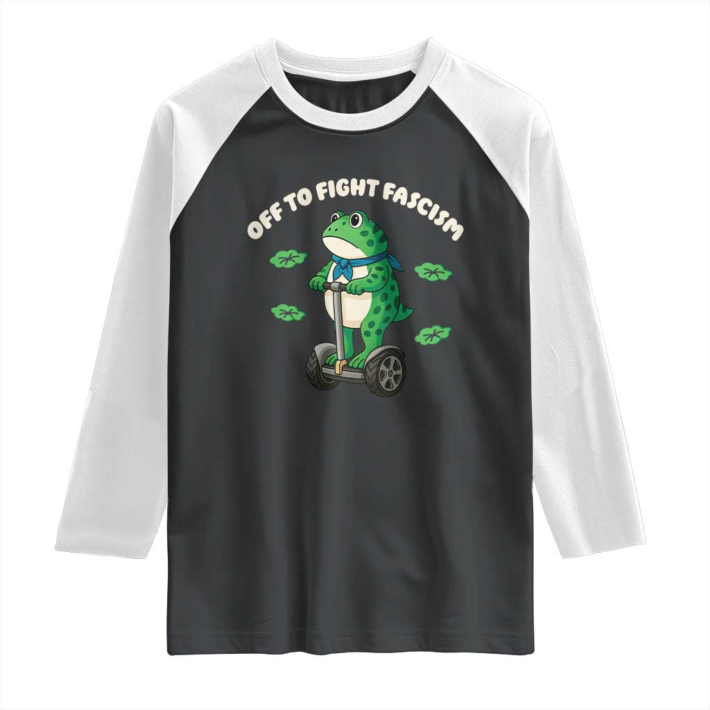 Portland Frog Raglan Shirt Off to Fight Fascism Inflatable Costume Protest TS10 Black White Print Your Wear