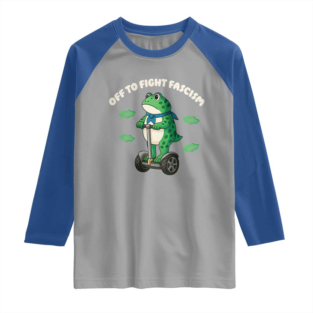 Portland Frog Raglan Shirt Off to Fight Fascism Inflatable Costume Protest TS10 Sport Gray Royal Print Your Wear