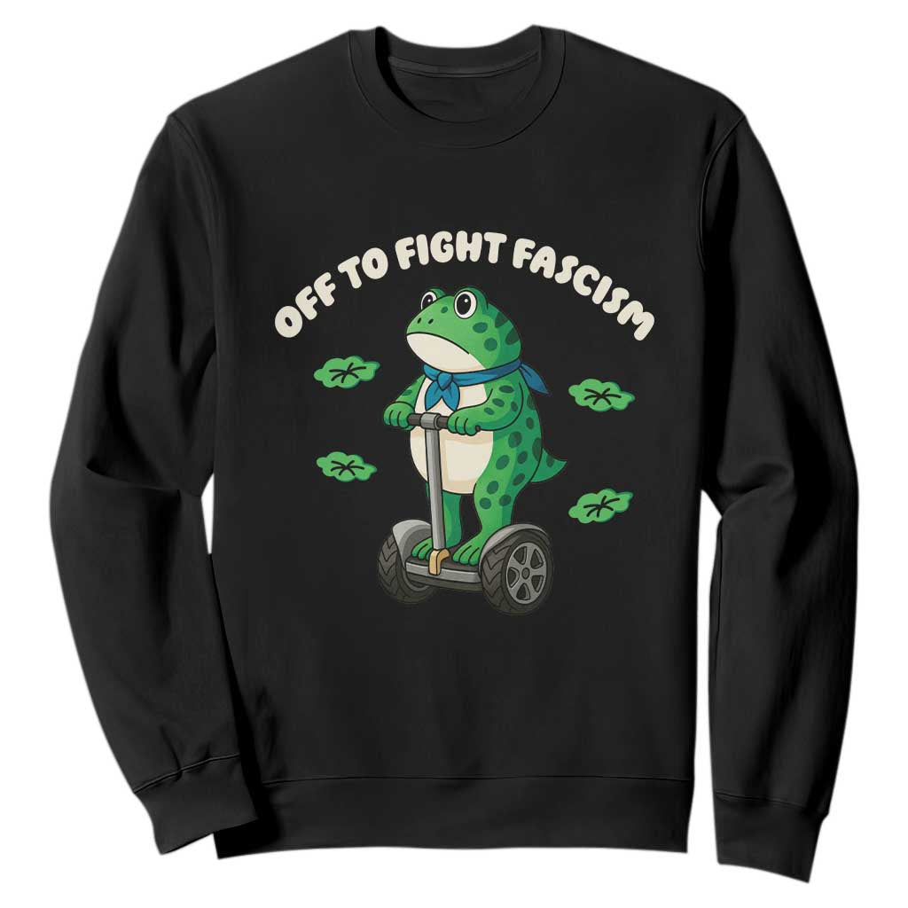 Portland Frog Sweatshirt Off to Fight Fascism Inflatable Costume Protest - Print Your Wear