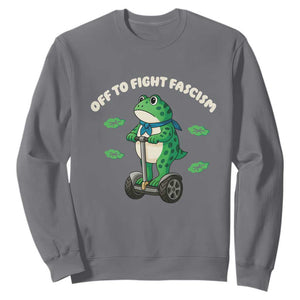 Portland Frog Sweatshirt Off to Fight Fascism Inflatable Costume Protest TS10 Charcoal Print Your Wear
