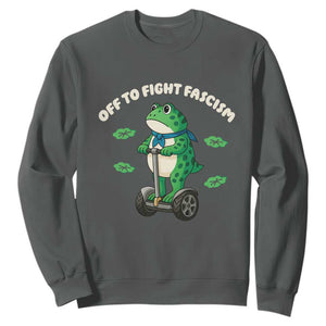 Portland Frog Sweatshirt Off to Fight Fascism Inflatable Costume Protest TS10 Dark Heather Print Your Wear