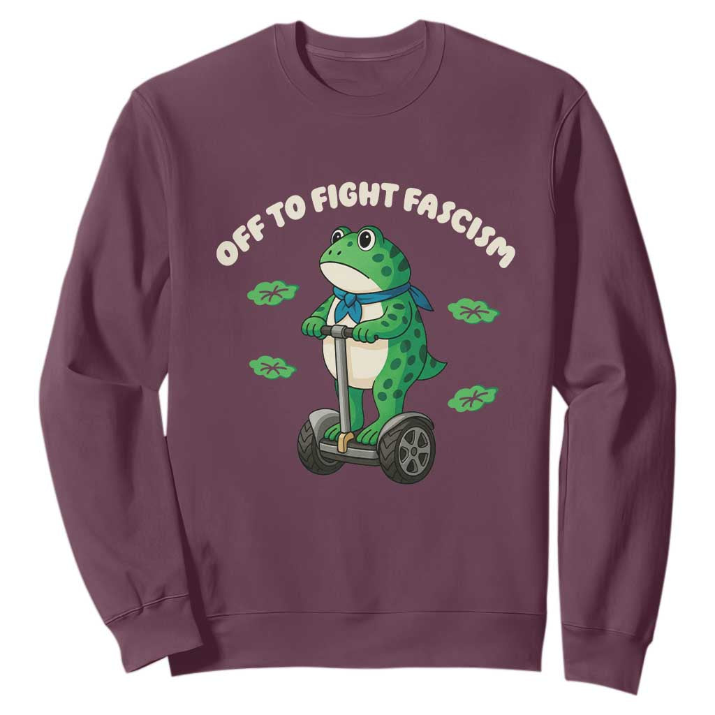 Portland Frog Sweatshirt Off to Fight Fascism Inflatable Costume Protest TS10 Maroon Print Your Wear