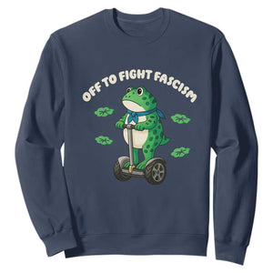Portland Frog Sweatshirt Off to Fight Fascism Inflatable Costume Protest TS10 Navy Print Your Wear