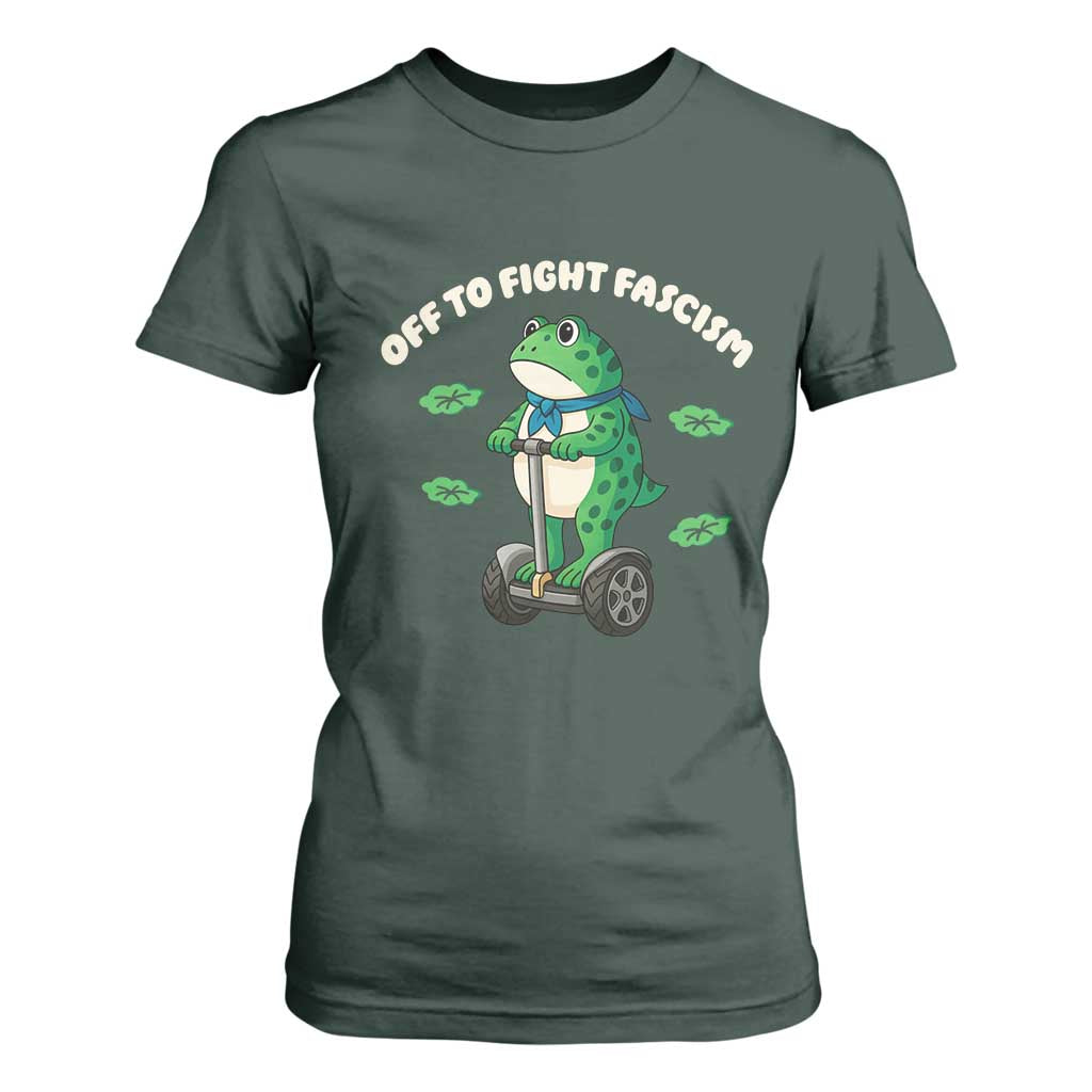 Portland Frog T Shirt For Women Off to Fight Fascism Inflatable Costume Protest TS10 Dark Forest Green Print Your Wear