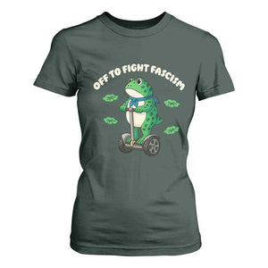 Portland Frog T Shirt For Women Off to Fight Fascism Inflatable Costume Protest TS10 Dark Forest Green Print Your Wear