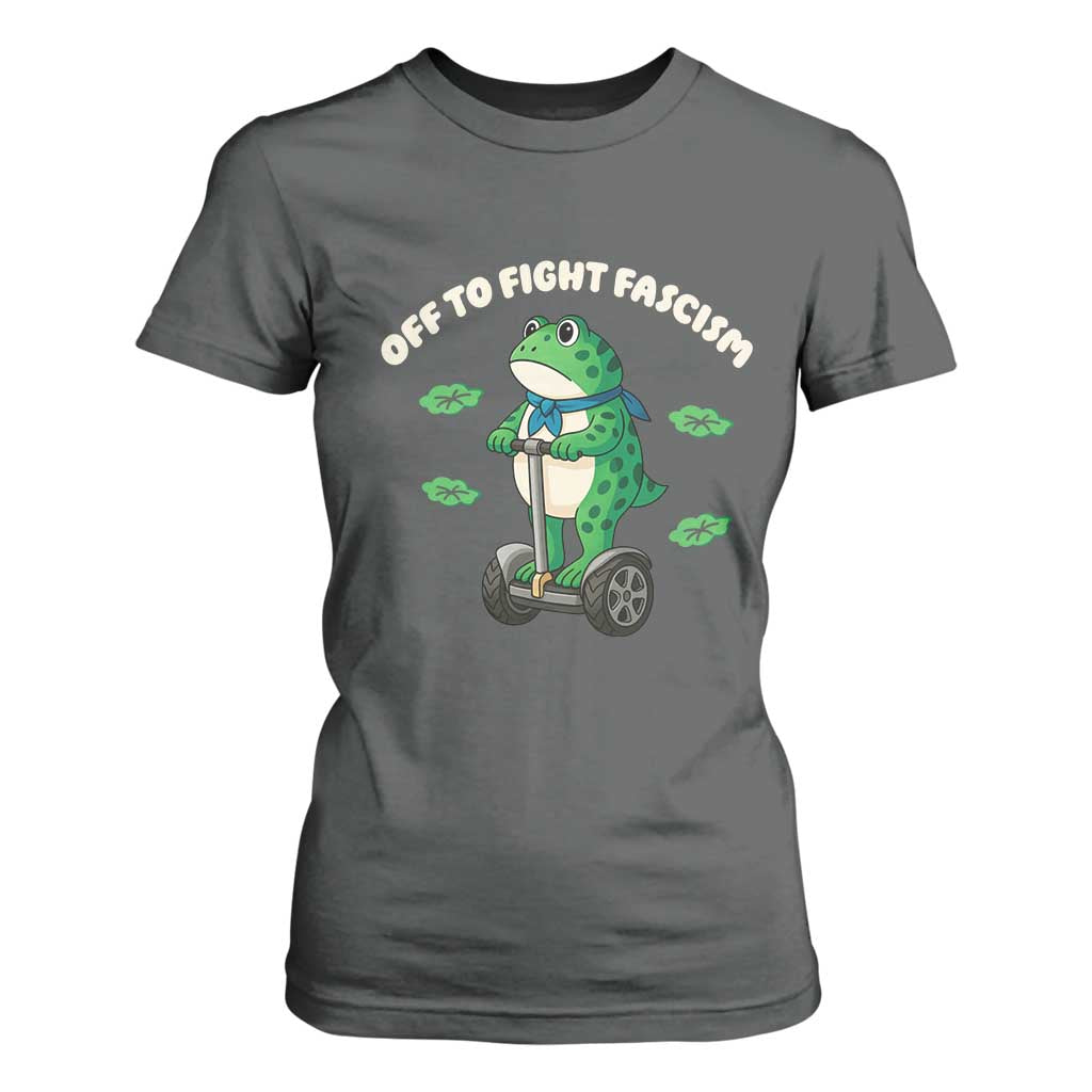 Portland Frog T Shirt For Women Off to Fight Fascism Inflatable Costume Protest TS10 Dark Heather Print Your Wear