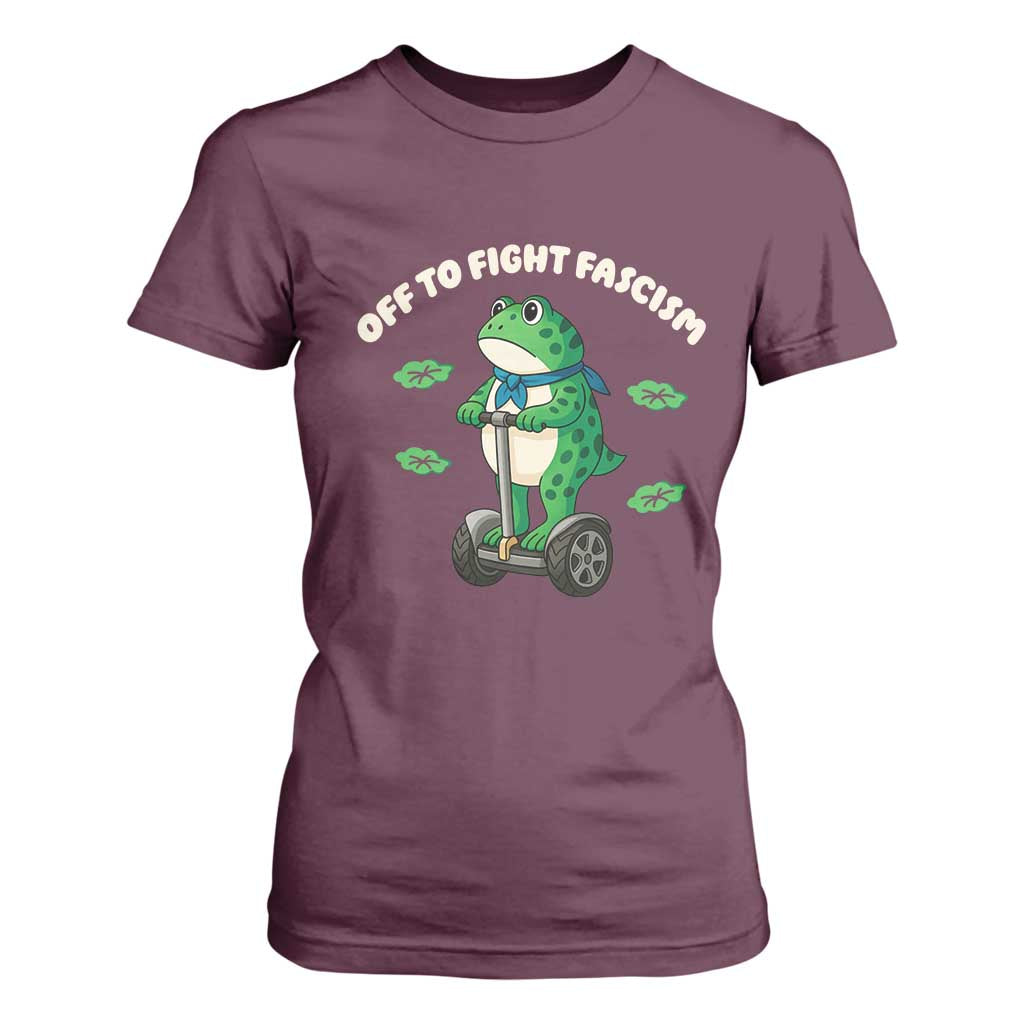 Portland Frog T Shirt For Women Off to Fight Fascism Inflatable Costume Protest TS10 Maroon Print Your Wear