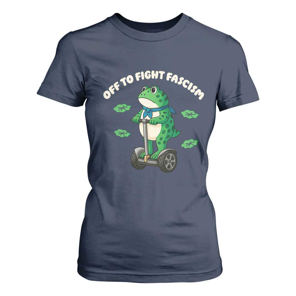 Portland Frog T Shirt For Women Off to Fight Fascism Inflatable Costume Protest TS10 Navy Print Your Wear