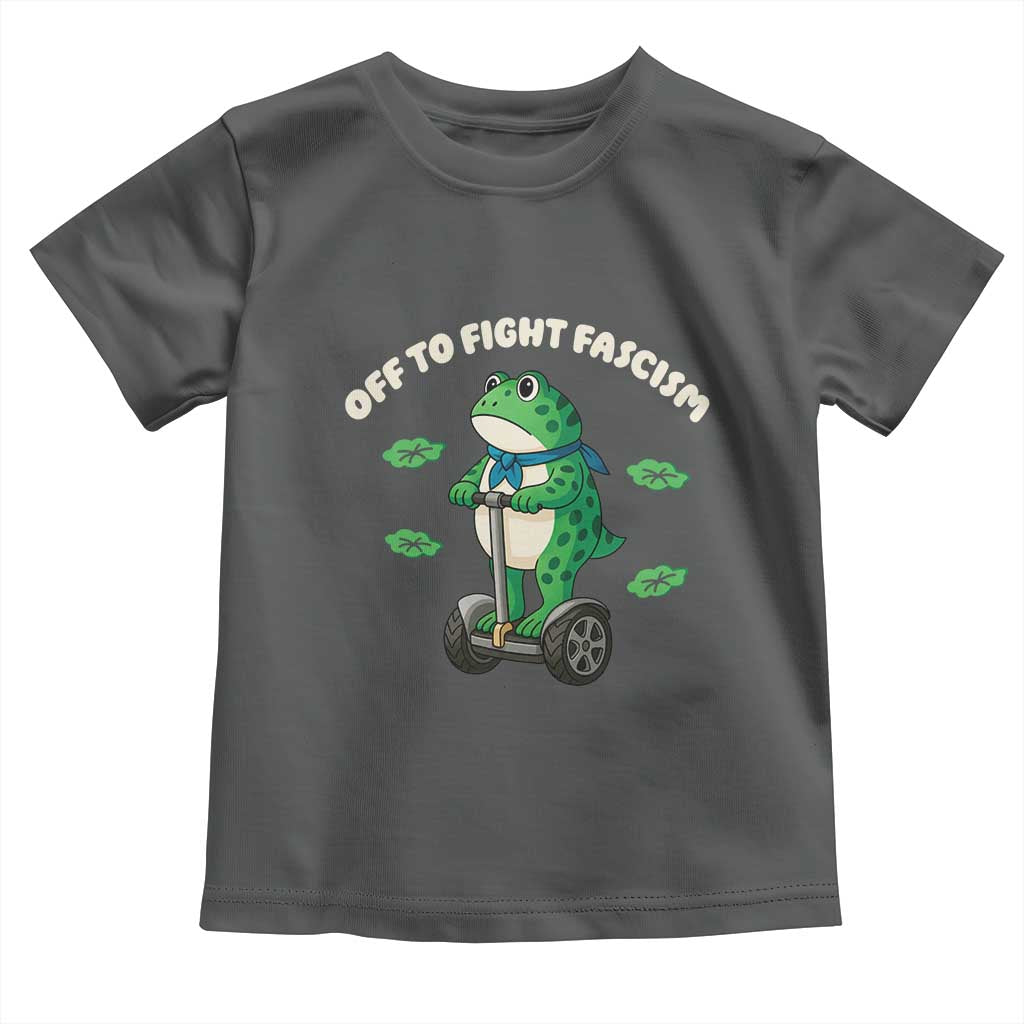 Portland Frog Toddler T Shirt Off to Fight Fascism Inflatable Costume Protest TS10 Dark Heather Print Your Wear