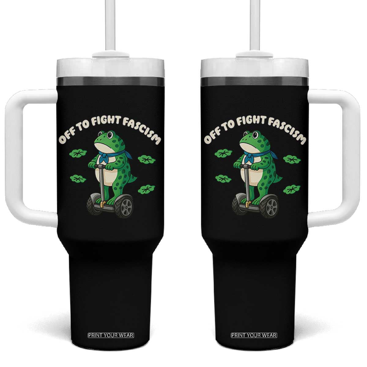 Portland Frog Tumbler With Handle Off to Fight Fascism Inflatable Costume Protest TS10 One Size: 40 oz Black Print Your Wear