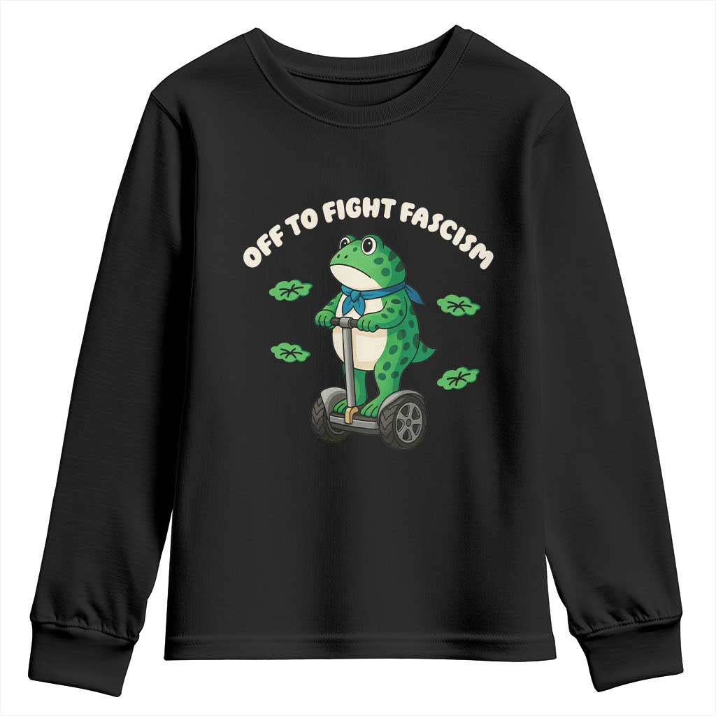 Portland Frog Youth Sweatshirt Off to Fight Fascism Inflatable Costume Protest - Print Your Wear