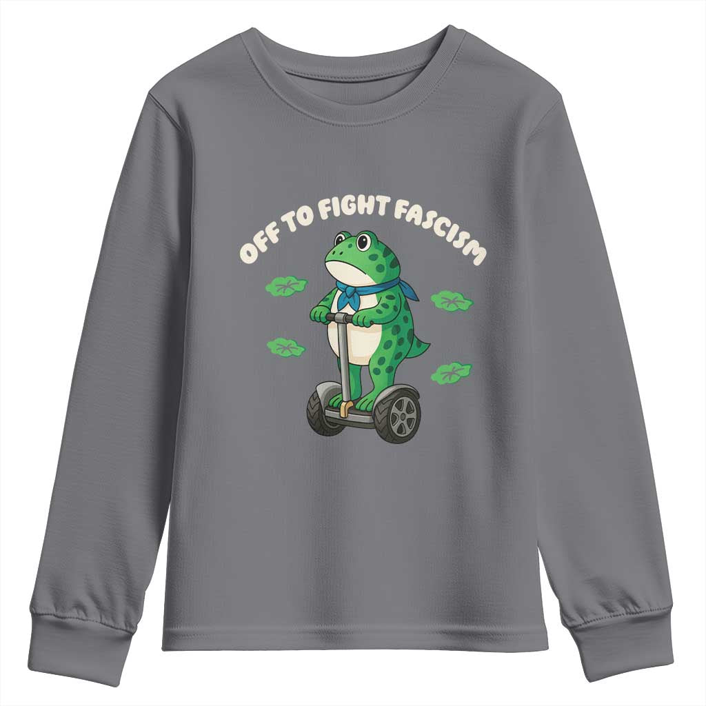 Portland Frog Youth Sweatshirt Off to Fight Fascism Inflatable Costume Protest TS10 Charcoal Print Your Wear