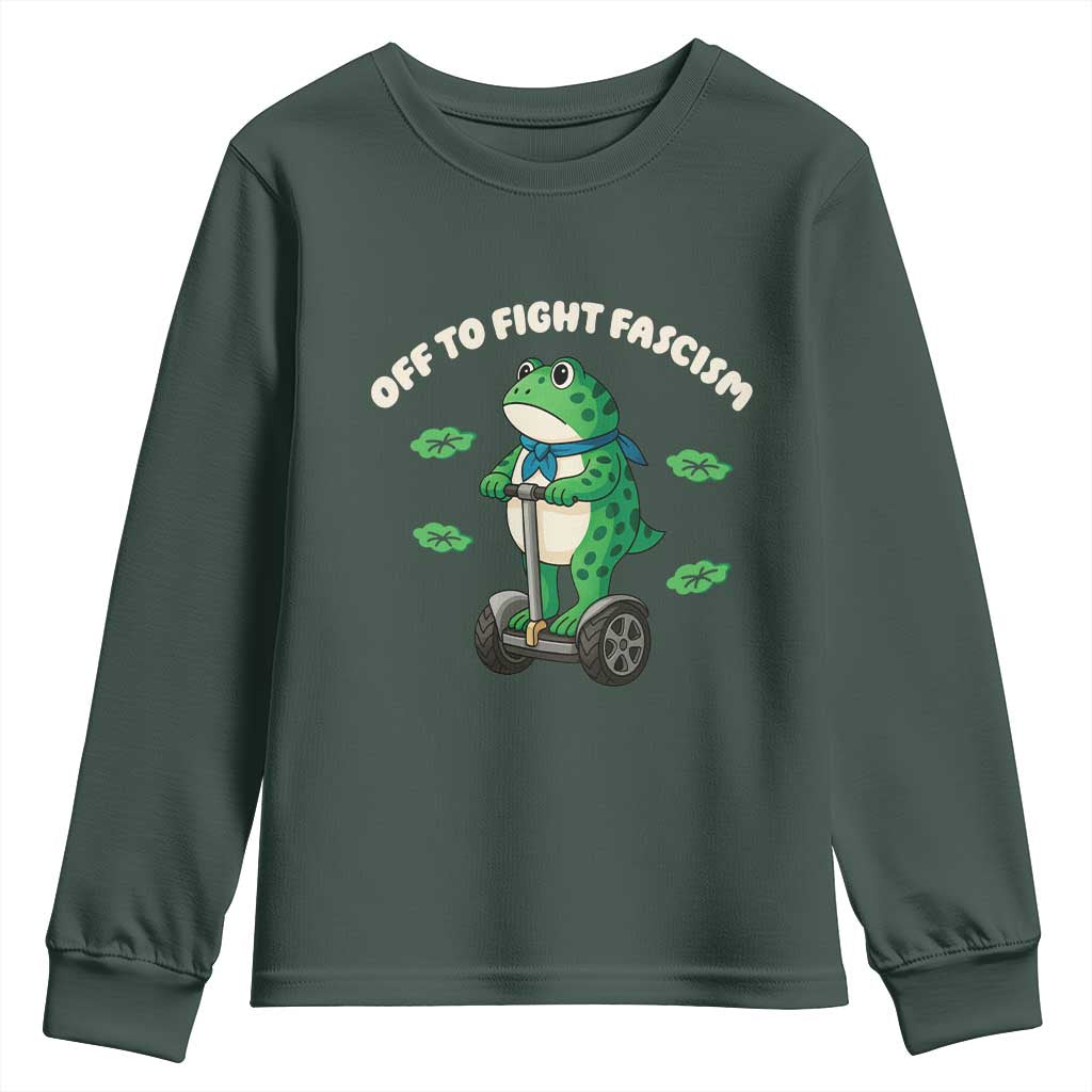 Portland Frog Youth Sweatshirt Off to Fight Fascism Inflatable Costume Protest TS10 Dark Forest Green Print Your Wear