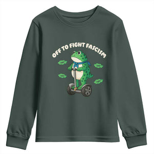 Portland Frog Youth Sweatshirt Off to Fight Fascism Inflatable Costume Protest TS10 Dark Forest Green Print Your Wear