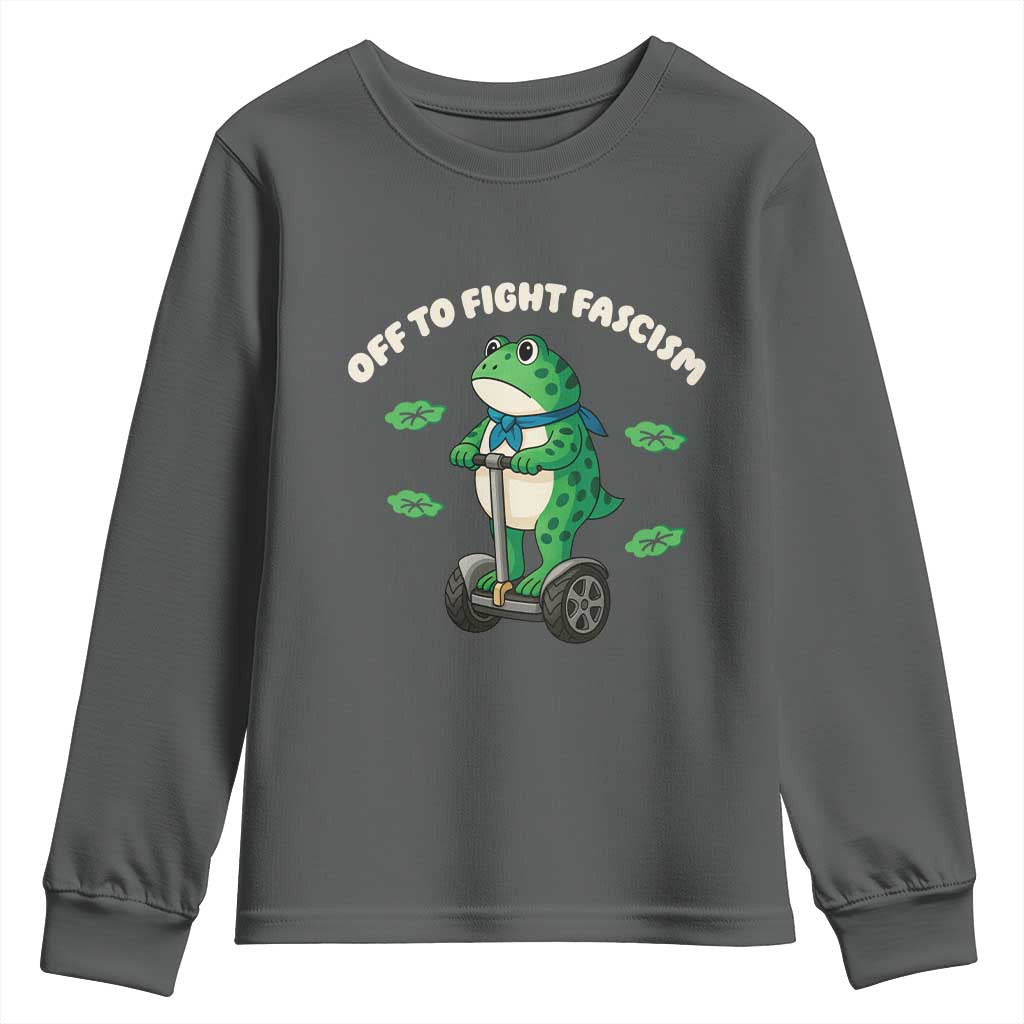 Portland Frog Youth Sweatshirt Off to Fight Fascism Inflatable Costume Protest TS10 Dark Heather Print Your Wear