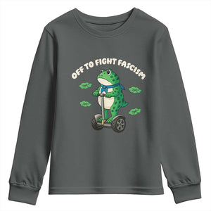 Portland Frog Youth Sweatshirt Off to Fight Fascism Inflatable Costume Protest TS10 Dark Heather Print Your Wear