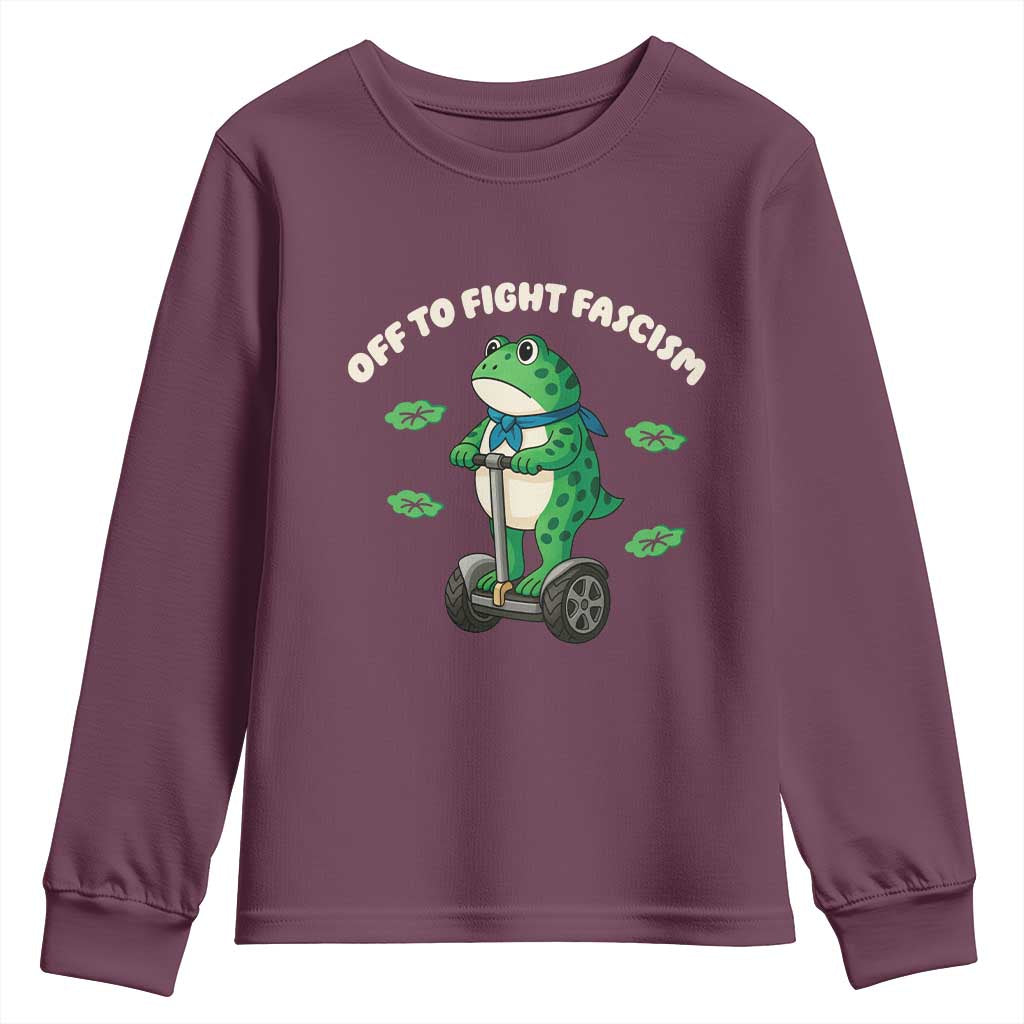 Portland Frog Youth Sweatshirt Off to Fight Fascism Inflatable Costume Protest TS10 Maroon Print Your Wear