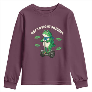 Portland Frog Youth Sweatshirt Off to Fight Fascism Inflatable Costume Protest TS10 Maroon Print Your Wear