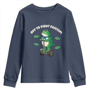Portland Frog Youth Sweatshirt Off to Fight Fascism Inflatable Costume Protest TS10 Navy Print Your Wear