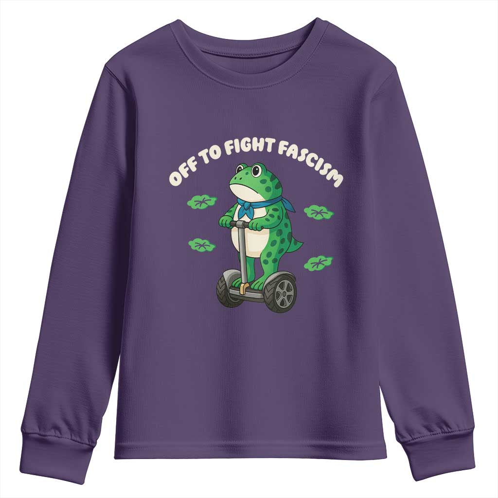 Portland Frog Youth Sweatshirt Off to Fight Fascism Inflatable Costume Protest TS10 Purple Print Your Wear