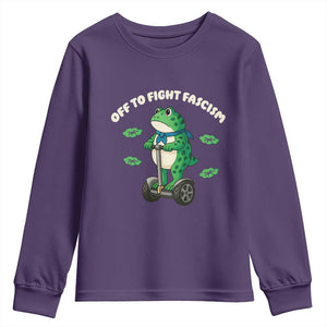 Portland Frog Youth Sweatshirt Off to Fight Fascism Inflatable Costume Protest TS10 Purple Print Your Wear