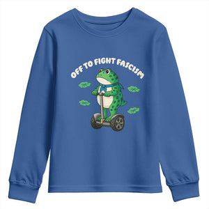 Portland Frog Youth Sweatshirt Off to Fight Fascism Inflatable Costume Protest TS10 Royal Blue Print Your Wear