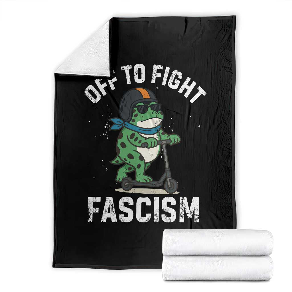 Portland Frog Resist Protest Throw Blanket Off to Fight Fascism Frog Scooter TS10 Black Print Your Wear