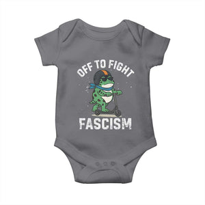 Portland Frog Resist Protest Baby Onesie Off to Fight Fascism Frog Scooter TS10 Charcoal Print Your Wear
