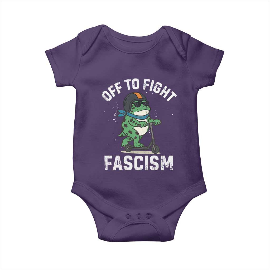 Portland Frog Resist Protest Baby Onesie Off to Fight Fascism Frog Scooter TS10 Purple Print Your Wear