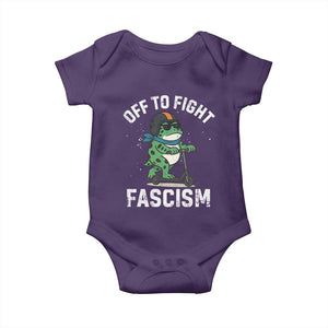 Portland Frog Resist Protest Baby Onesie Off to Fight Fascism Frog Scooter TS10 Purple Print Your Wear