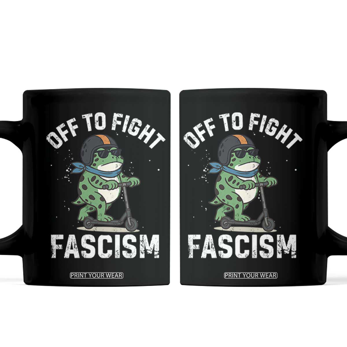 Portland Frog Resist Protest Coffee Mug Off to Fight Fascism Frog Scooter TS10 Black Print Your Wear