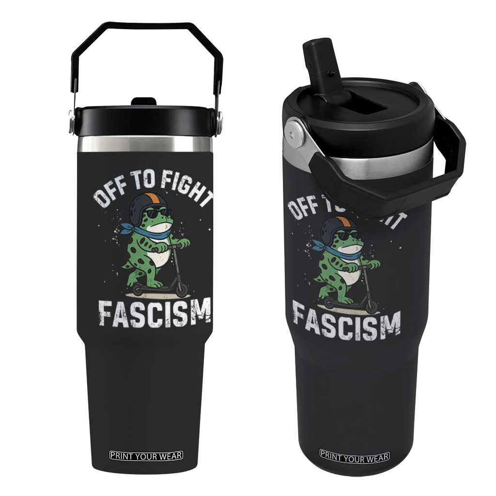 Portland Frog Resist Protest Flip Straw Tumbler Off to Fight Fascism Frog Scooter - Print Your Wear