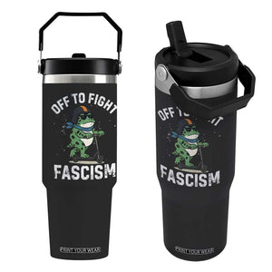 Portland Frog Resist Protest Flip Straw Tumbler Off to Fight Fascism Frog Scooter - Print Your Wear