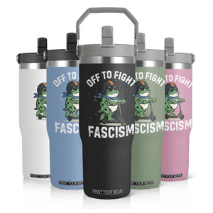 Portland Frog Resist Protest Flip Straw Tumbler Off to Fight Fascism Frog Scooter - Print Your Wear