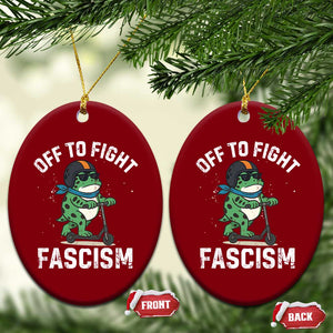 Portland Frog Resist Protest Ceramic Ornament Off to Fight Fascism Frog Scooter - Print Your Wear