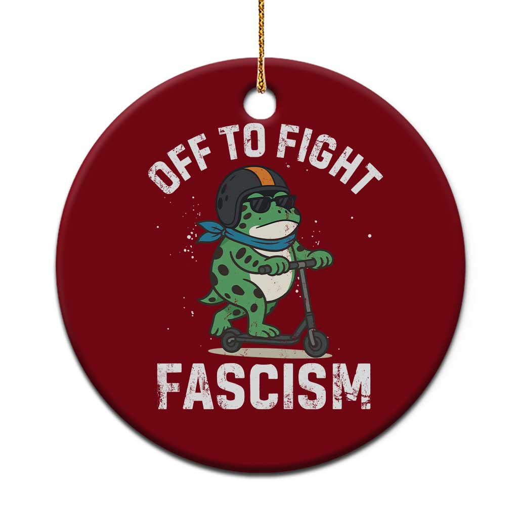 Portland Frog Resist Protest Ceramic Ornament Off to Fight Fascism Frog Scooter - Print Your Wear