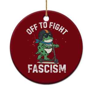 Portland Frog Resist Protest Ceramic Ornament Off to Fight Fascism Frog Scooter - Print Your Wear