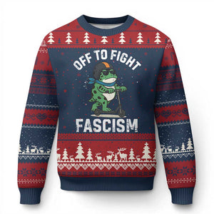 Portland Frog Resist Protest Ugly Christmas Sweater Off to Fight Fascism Frog Scooter - Print Your Wear