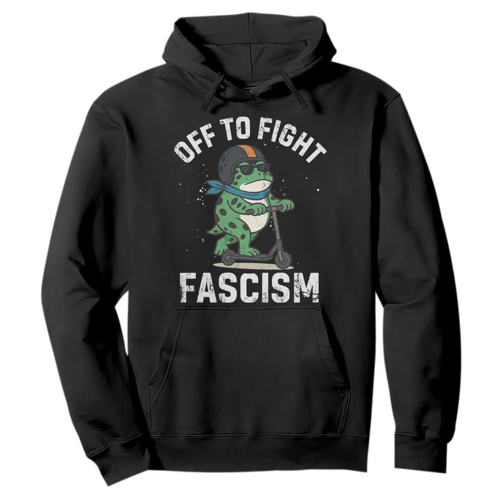 Portland Frog Resist Protest Hoodie Off to Fight Fascism Frog Scooter TS10 Black Print Your Wear
