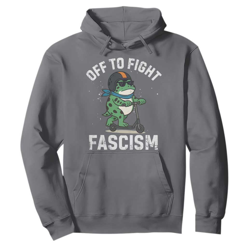 Portland Frog Resist Protest Hoodie Off to Fight Fascism Frog Scooter TS10 Charcoal Print Your Wear