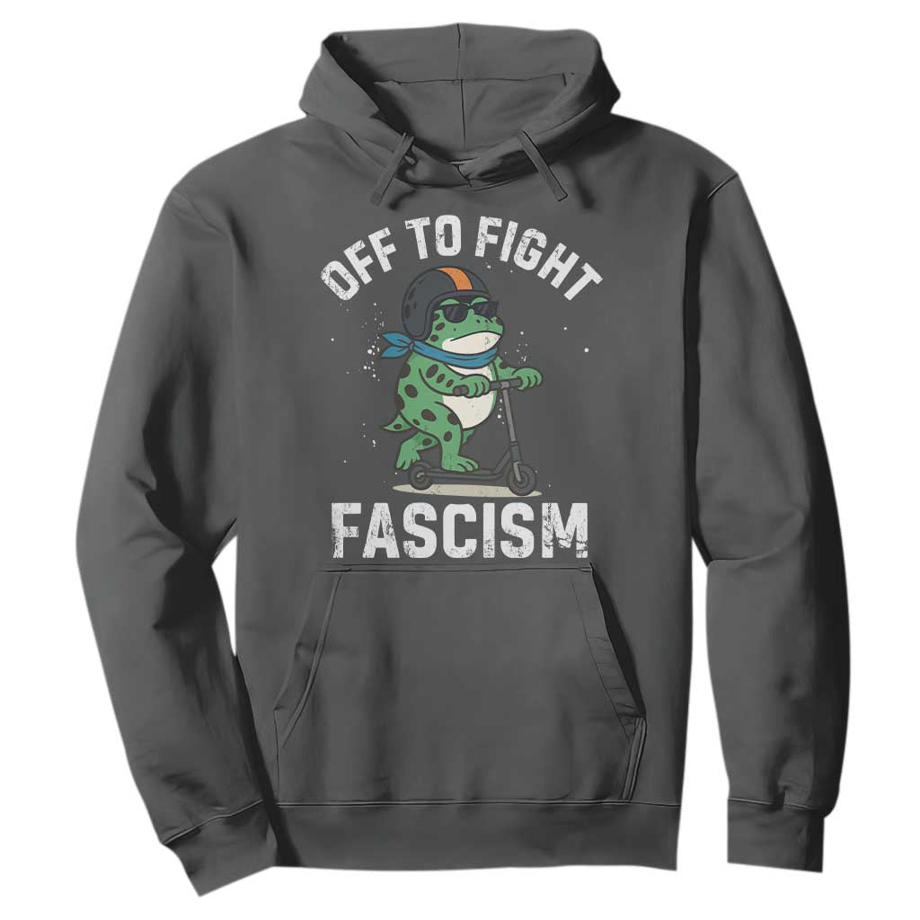 Portland Frog Resist Protest Hoodie Off to Fight Fascism Frog Scooter TS10 Dark Heather Print Your Wear