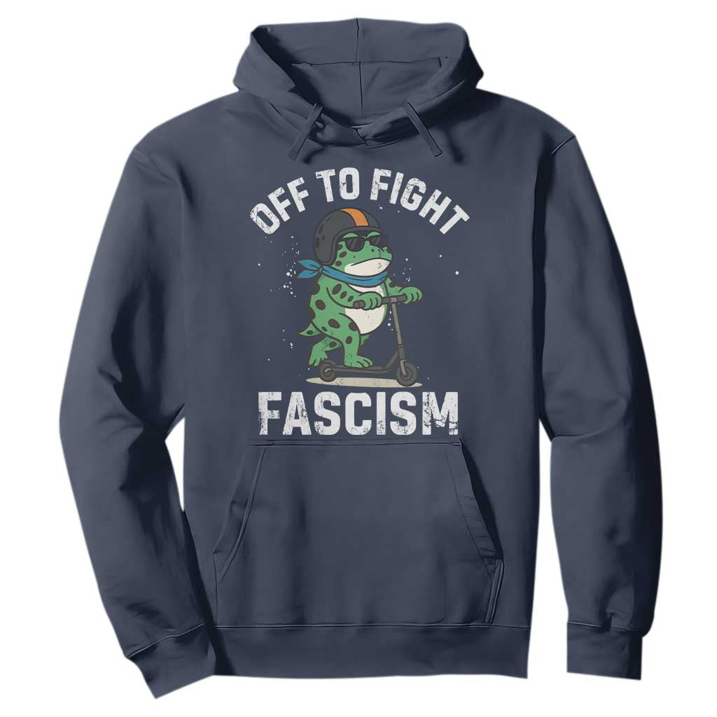 Portland Frog Resist Protest Hoodie Off to Fight Fascism Frog Scooter TS10 Navy Print Your Wear