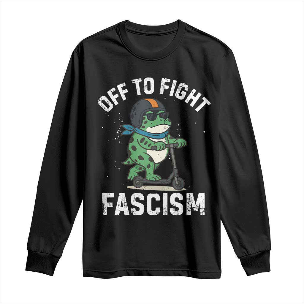 Portland Frog Resist Protest Long Sleeve Shirt Off to Fight Fascism Frog Scooter - Print Your Wear