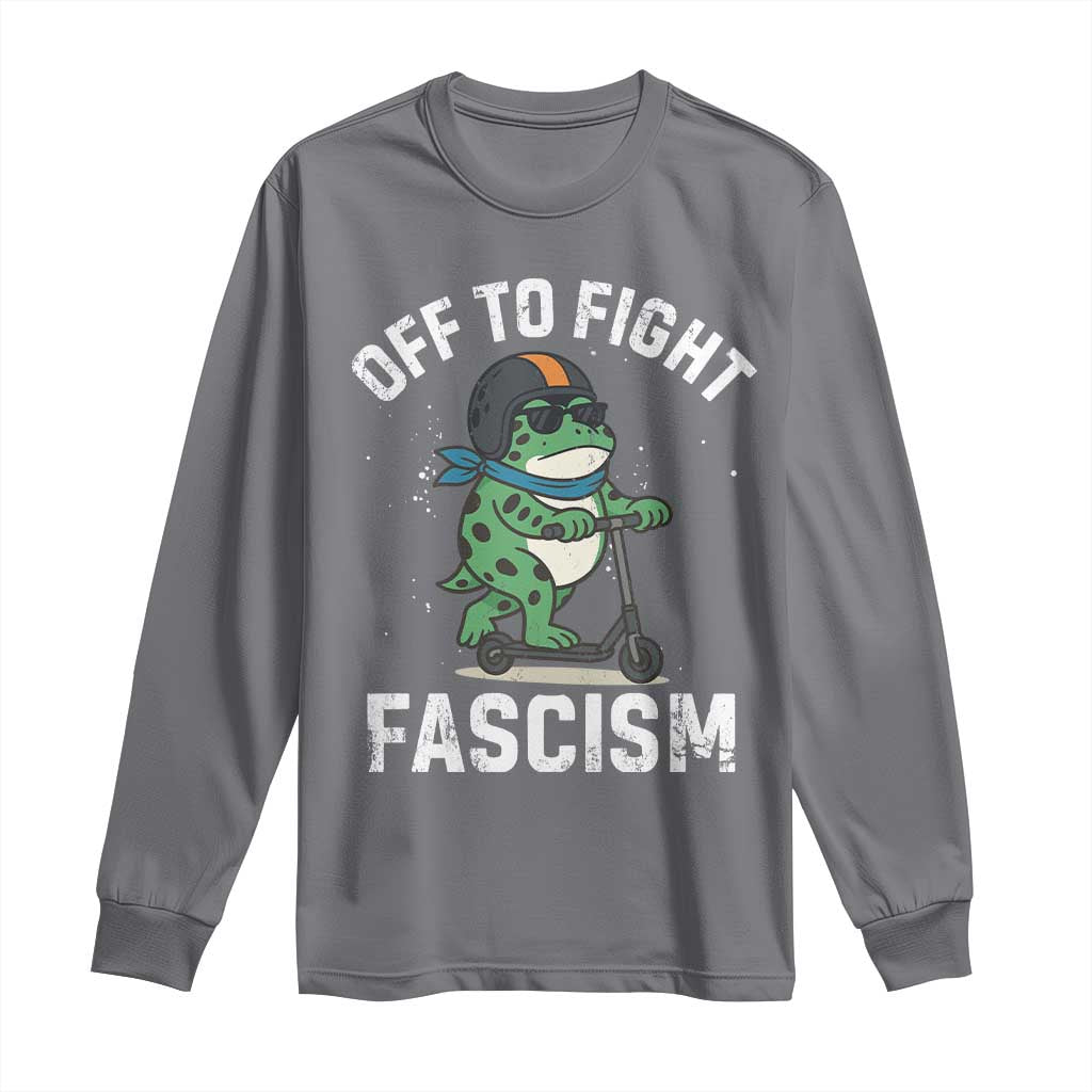 Portland Frog Resist Protest Long Sleeve Shirt Off to Fight Fascism Frog Scooter TS10 Charcoal Print Your Wear