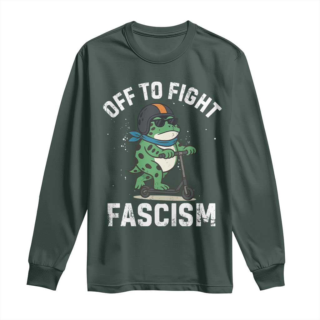 Portland Frog Resist Protest Long Sleeve Shirt Off to Fight Fascism Frog Scooter TS10 Dark Forest Green Print Your Wear