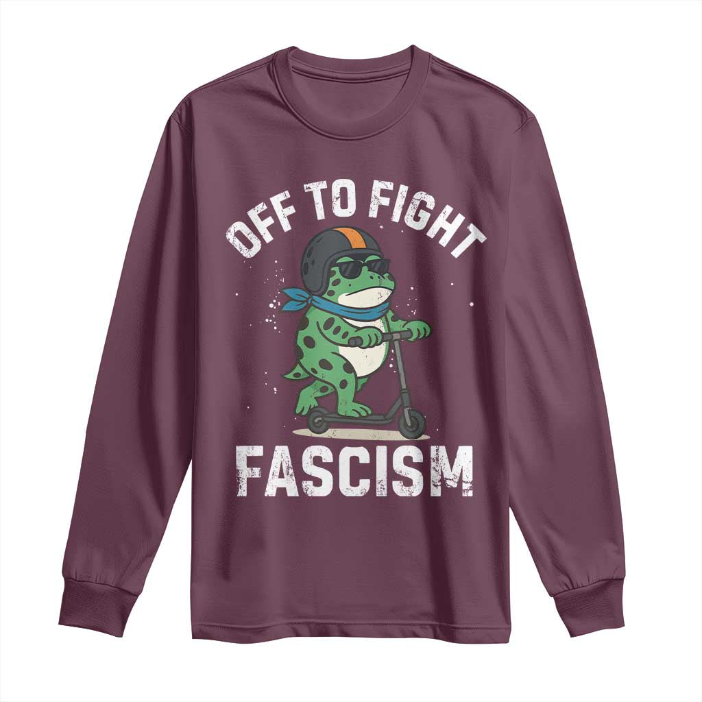 Portland Frog Resist Protest Long Sleeve Shirt Off to Fight Fascism Frog Scooter TS10 Maroon Print Your Wear