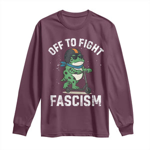 Portland Frog Resist Protest Long Sleeve Shirt Off to Fight Fascism Frog Scooter TS10 Maroon Print Your Wear